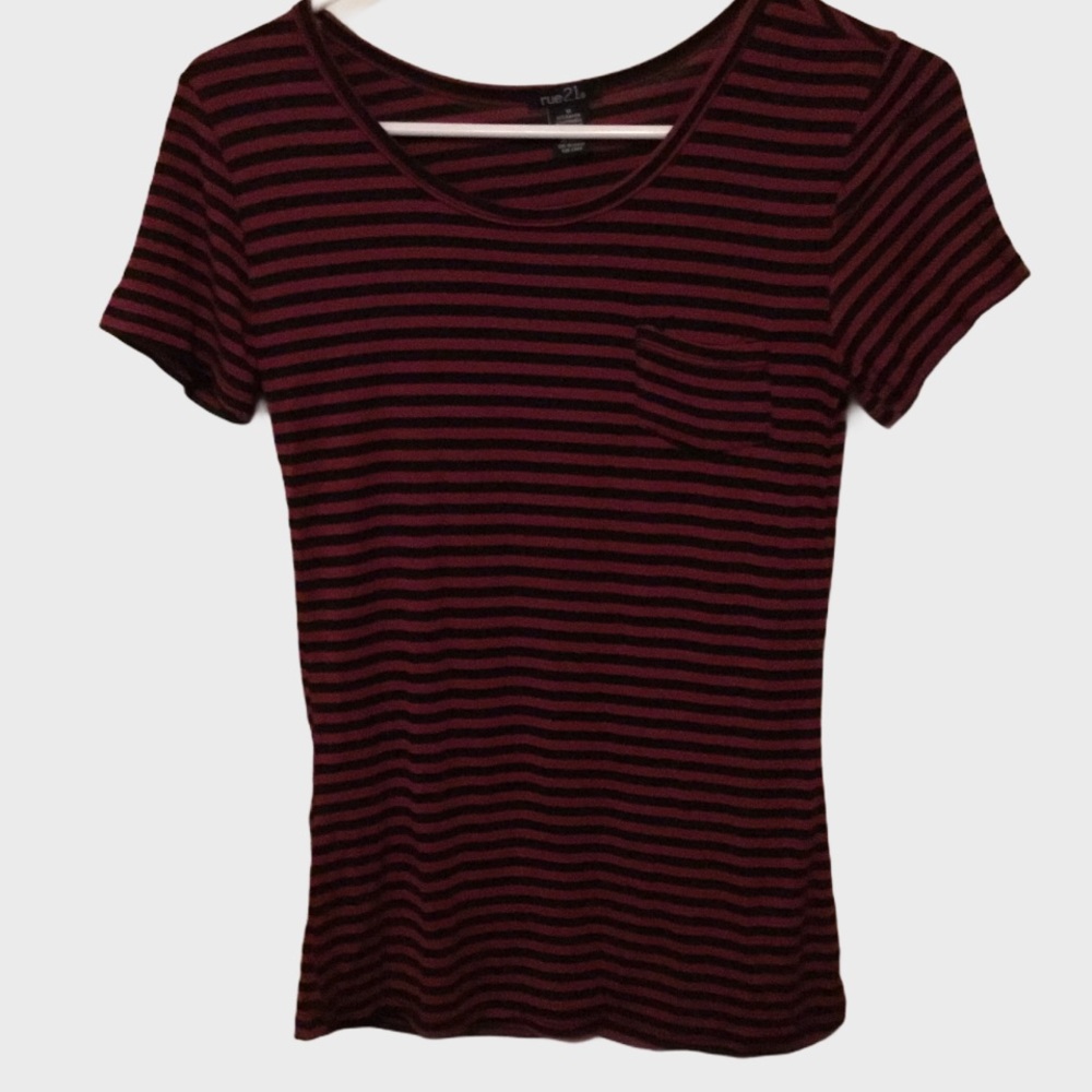 Red and Black Rue21 Striped Tee